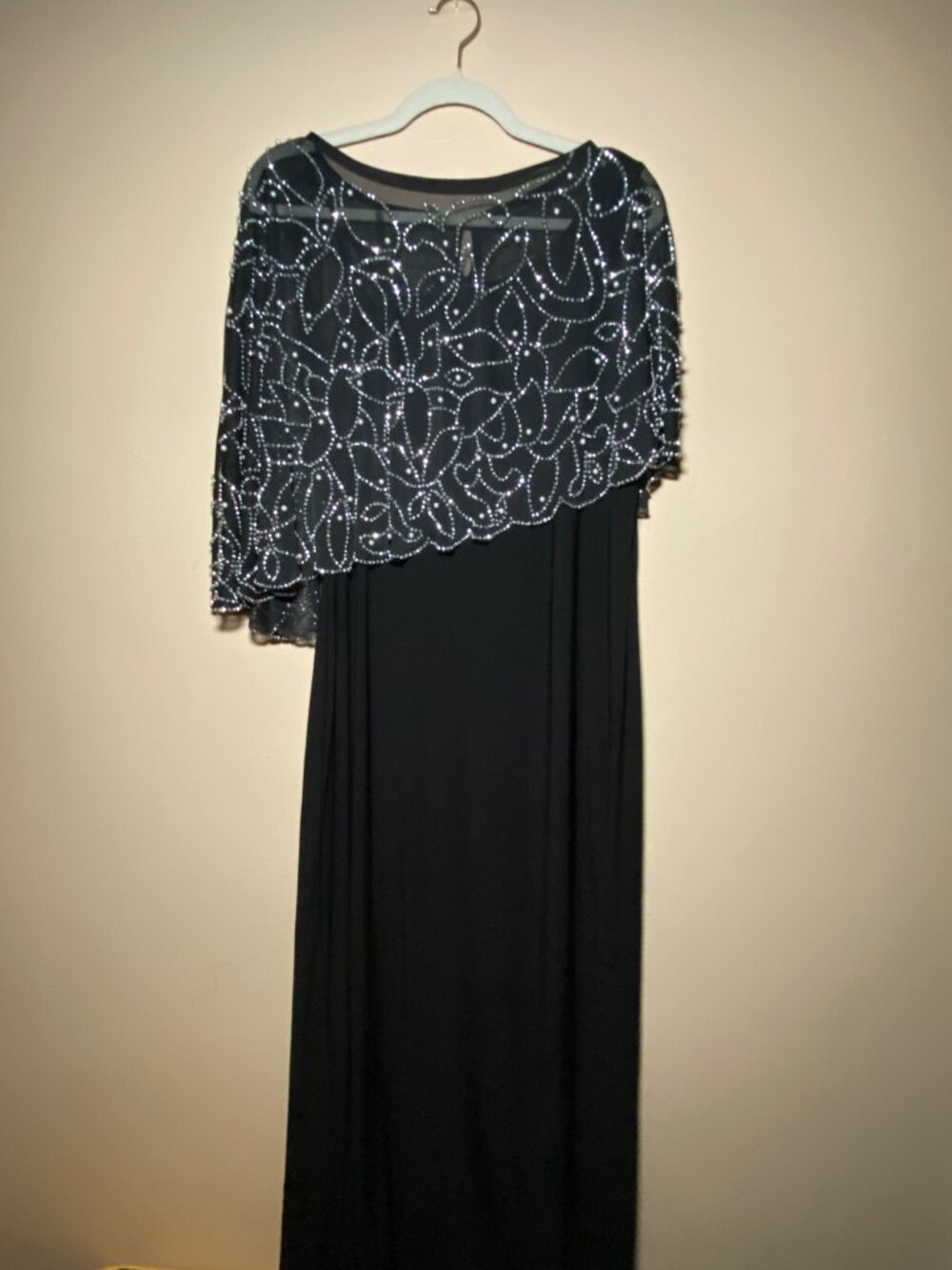 MSK Black Rhinestone Cape Maxi Dress L